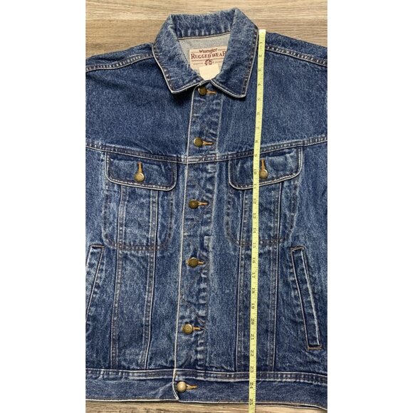 Vintage Wrangler Rugged Wear Denim Jacket Mens Large Button-Up Blue Jean Collar - Picture 13 of 13